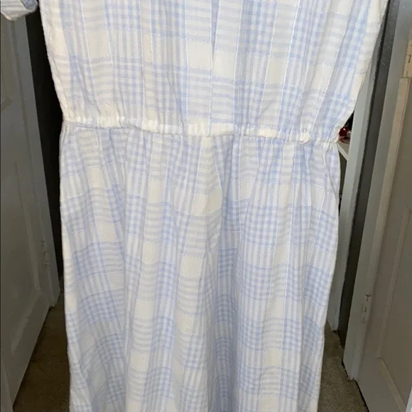 Light Blue Plaid Button-Up Dress with belt handmade vintage belt grandma - Picture 10 of 14